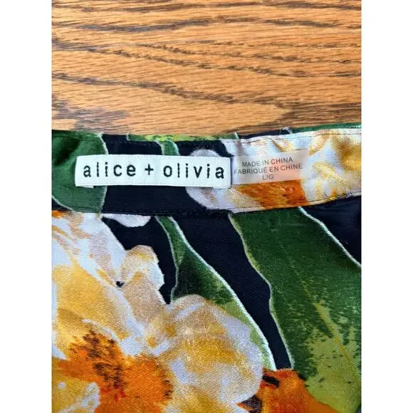 Alice + Olivia Women's Eloise Floral Silk Button Down Blouse Sheer L - Picture 5 of 8